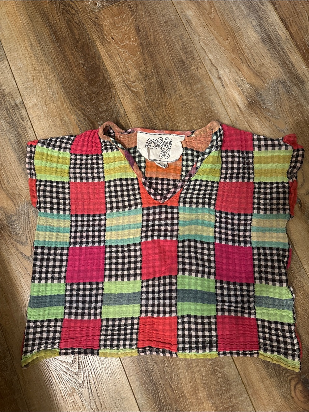 Ace & Jig Multicolor Checkered Short Sleeve Top- waffle gauze XS